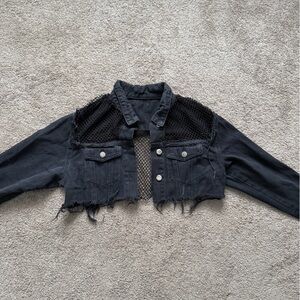 Fishnet Crop Denim Jacket